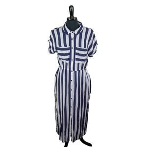Alison Andrews Striped Midi Shirt Dress Nautical Summer Resort Preppy